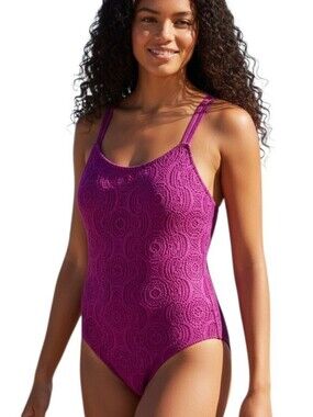 Catalina Purple Lace Overlay One-Piece Swimsuit XL Vacation Beach Swimwear